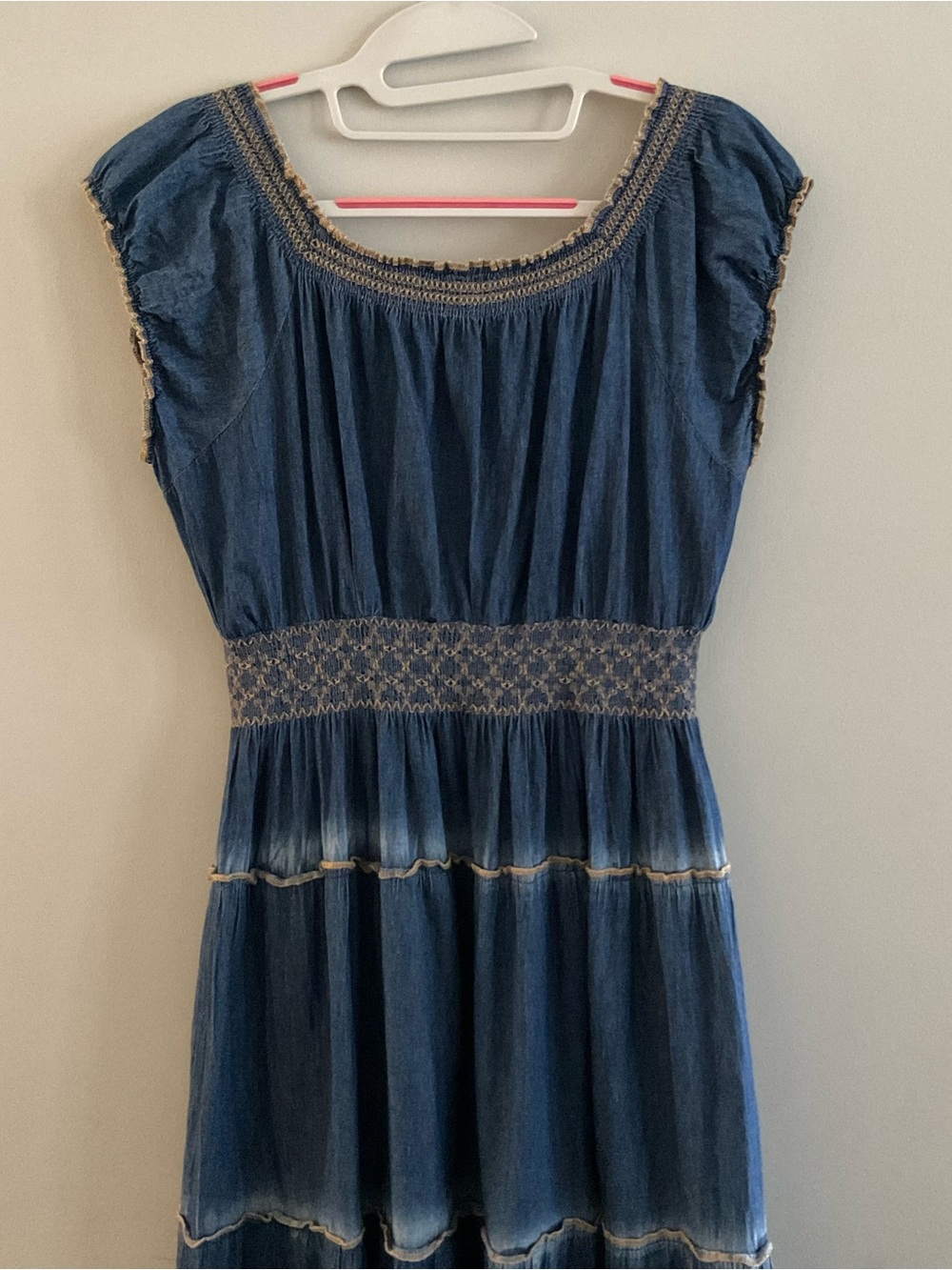 Indigo & Lace Blue denim Embroidered tiered boho long dress size M - Picture 8 of 10
